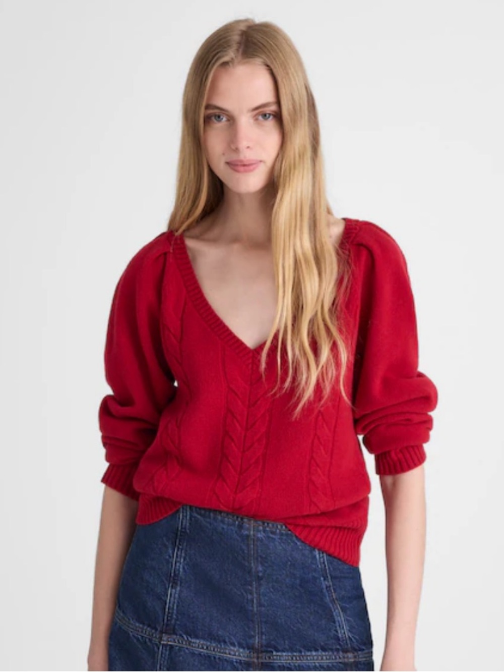Madewell merino sweater V neck ruby color XS  $140 cable knit dark red NEW - Picture 2 of 12